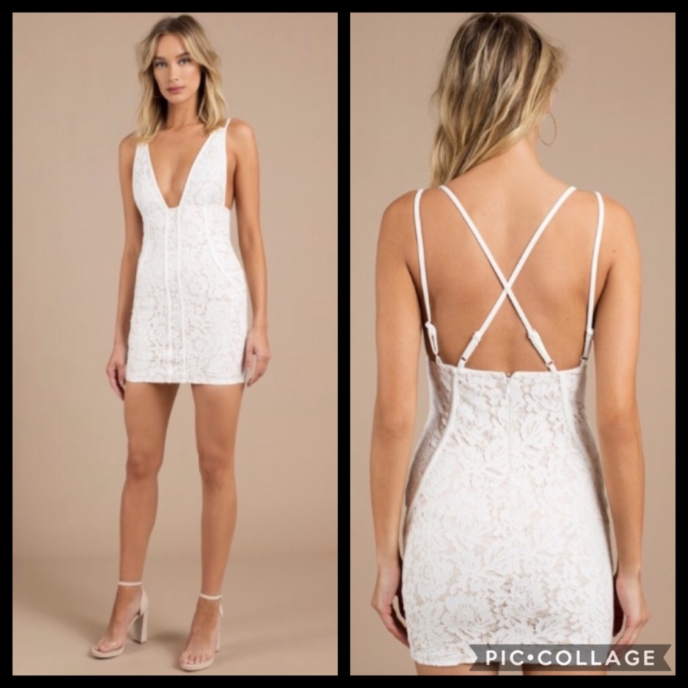 Tobi White Lace Bodycon Plunge Dress Festival - Picture 4 of 8